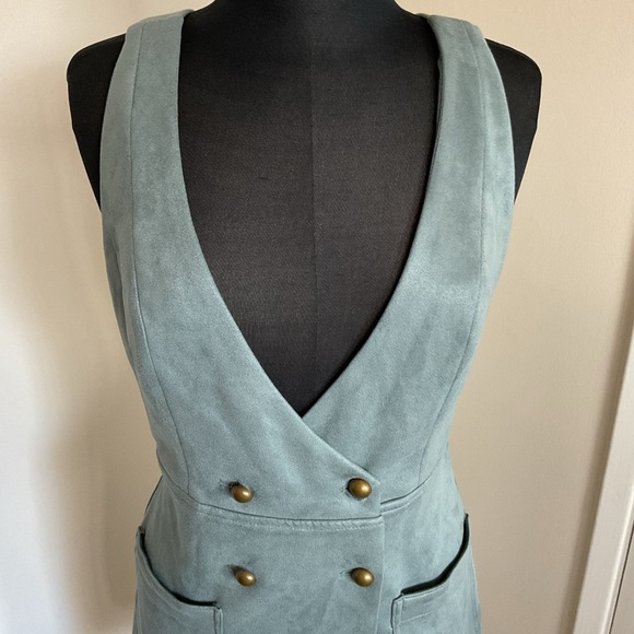 26. Forever 21 Blue Faux Suede Pinafore Vest Mini Dress Size Medium - Picture 3 of 6